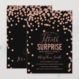 Invitación 50.º Rosa de cumpleaños sorpresa negro oro