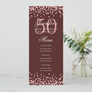 Invitación 50.º Rosa de menú de cumpleaños Dorado Burgundy Co