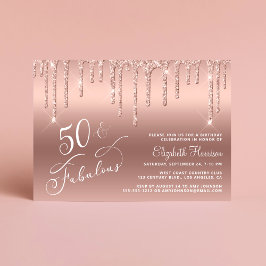 Invitación 50.º Rosa de oro Purpurina de cumpleaños