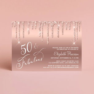 Invitación 50.º Rosa de oro Purpurina de cumpleaños