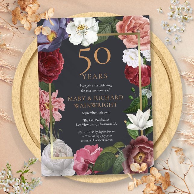 Invitación 50.º Rosa del Aniversario del Boda de Oro (50th Golden Wedding Anniversary Rose Garden Invitation)