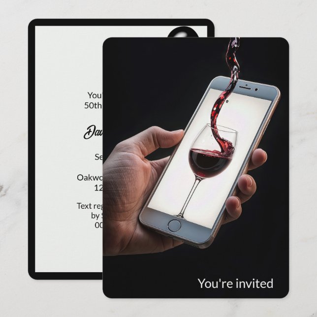 Invitación 50.º Vino De Fiesta De Cumpleaños En Smartphone (Anverso / Reverso)