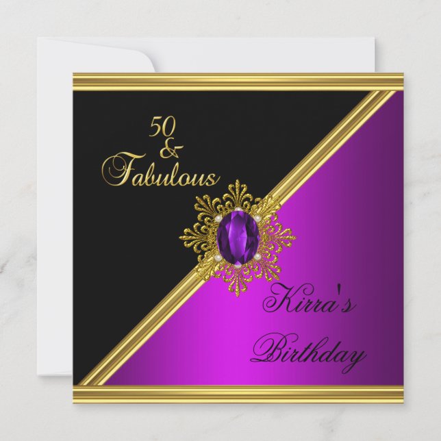 Invitación 50 50.º elegante cumpleaños Magenta Gema Oro negro (Anverso)