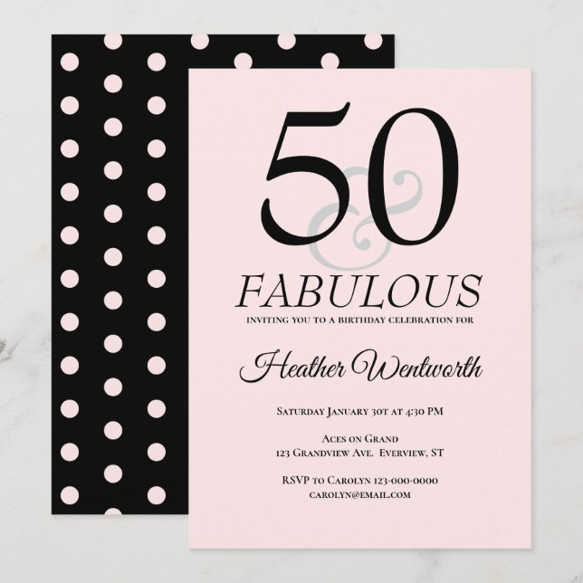 Invitación 50 and Fabulous 50th Birthday Blush Pink (Anverso / Reverso)
