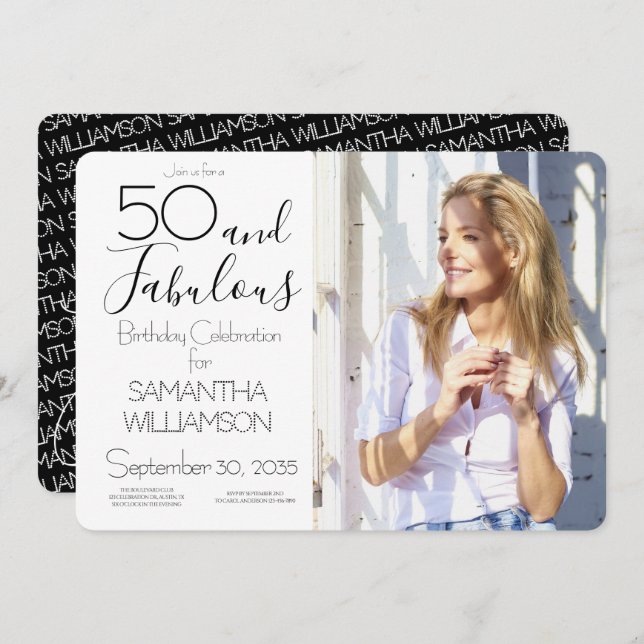 Invitación 50 and Fabulous | 50th Birthday Elegant Photo (Anverso / Reverso)