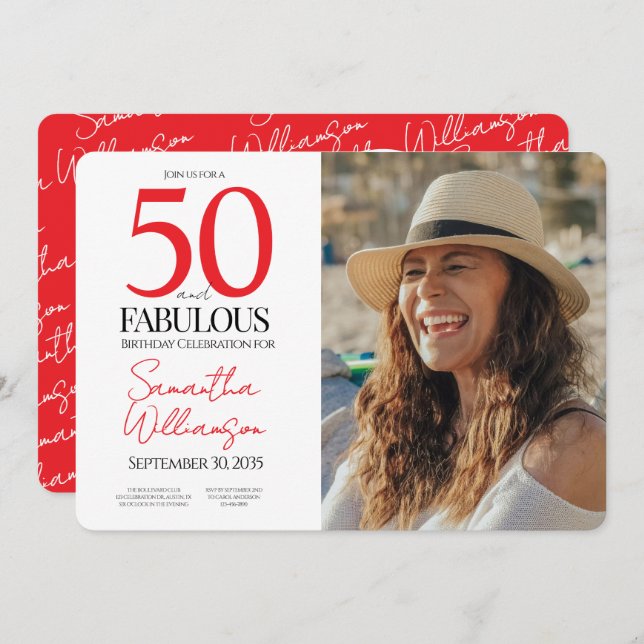 Invitación 50 and Fabulous | 50th Birthday Elegant Photo (Anverso / Reverso)