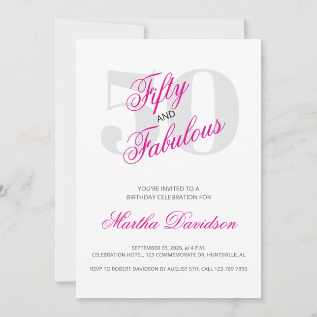 Invitación 50 and Fabulous | 50th Birthday Invitation (Anverso)