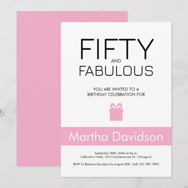 Invitación 50 and Fabulous | 50th Birthday Invitation (Anverso / Reverso)