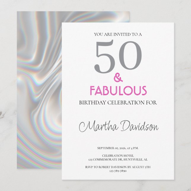 Invitación 50 and Fabulous | 50th Birthday Invitation (Anverso / Reverso)