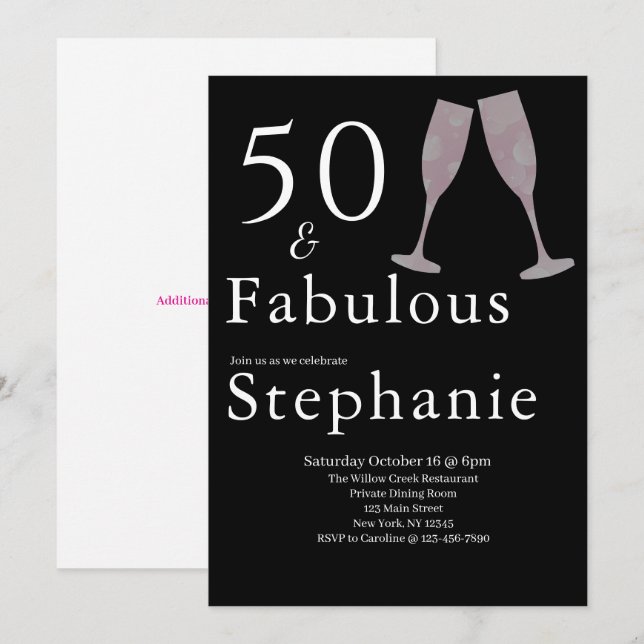 Invitación 50 and Fabulous | 50th Birthday Party Black White (Anverso / Reverso)