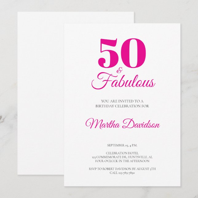 Invitación 50 and Fabulous 50th Birthday Party invitation (Anverso / Reverso)