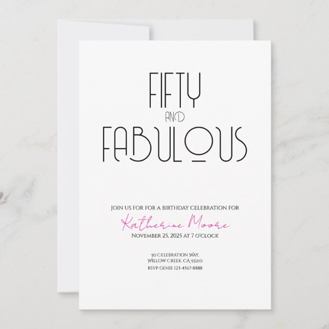Invitación 50 and Fabulous | 50th Birthday Party Invitation (Anverso)
