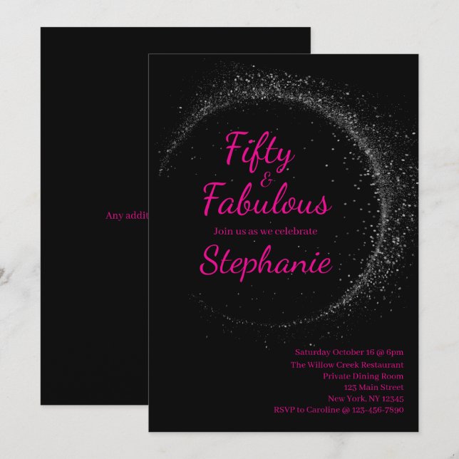 Invitación 50 and Fabulous | 50th Birthday Party Pink (Anverso / Reverso)