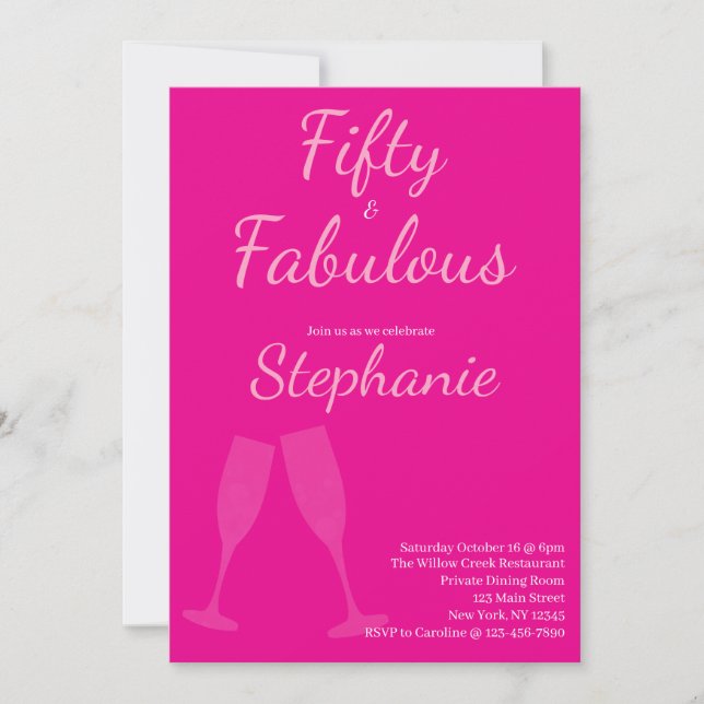 Invitación 50 and Fabulous | 50th Birthday Party Pink (Anverso)