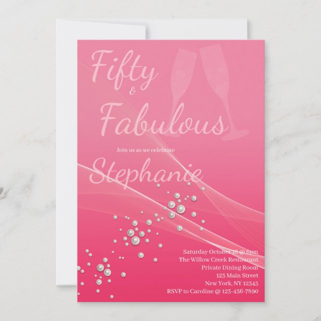 Invitación 50 and Fabulous | 50th Birthday Party Pink (Anverso)
