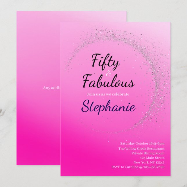 Invitación 50 and Fabulous | 50th Birthday Party Pink (Anverso / Reverso)