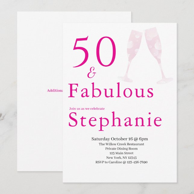 Invitación 50 and Fabulous | 50th Birthday Party Pink (Anverso / Reverso)