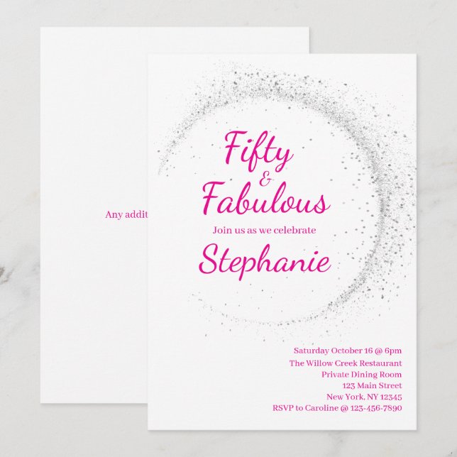 Invitación 50 and Fabulous | 50th Birthday Party Pink (Anverso / Reverso)