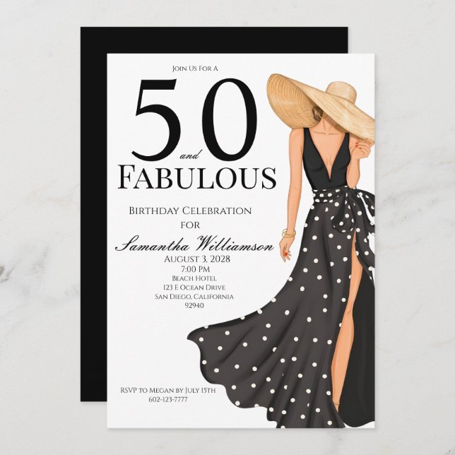Invitación 50 and Fabulous Black Birthday Party (Anverso / Reverso)