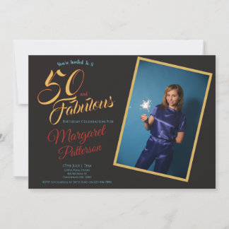 Invitación 50 and Fabulous Black Gold 50th Birthday Party