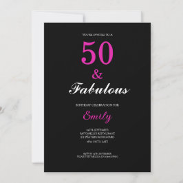 Invitación 50 and Fabulous Black Pink Birthday