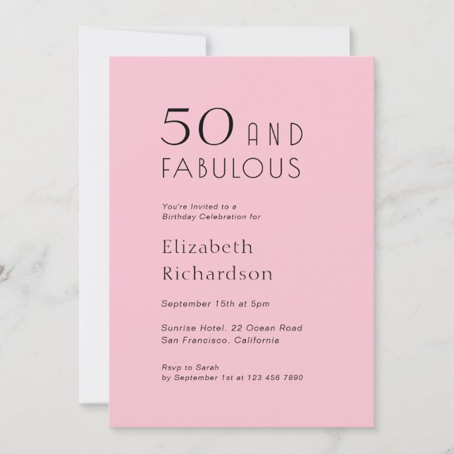 Invitación 50 and Fabulous Blush Pink 50th Birthday Party (Anverso)