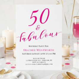Invitación 50 and Fabulous Fiftieth Birthday Hot Pink Script