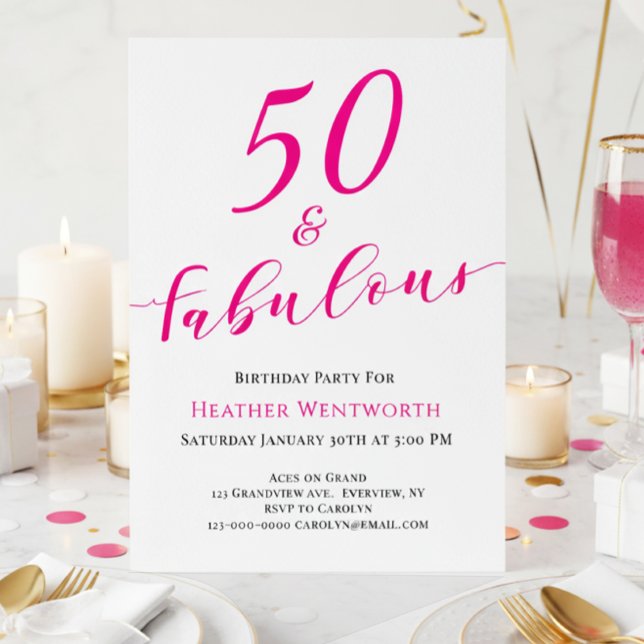 Invitación 50 and Fabulous Fiftieth Birthday Hot Pink Script (Subido por el creador)