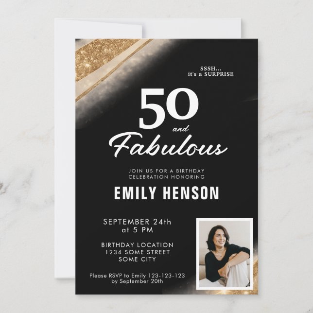Invitación 50 and Fabulous Gold Black 50th Birthday (Anverso)