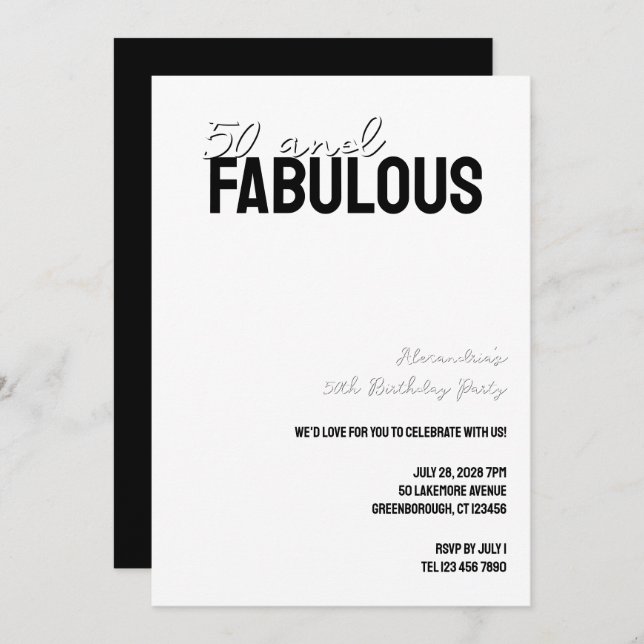 Invitación 50 and Fabulous Minimal 50th Birthday Party (Anverso / Reverso)