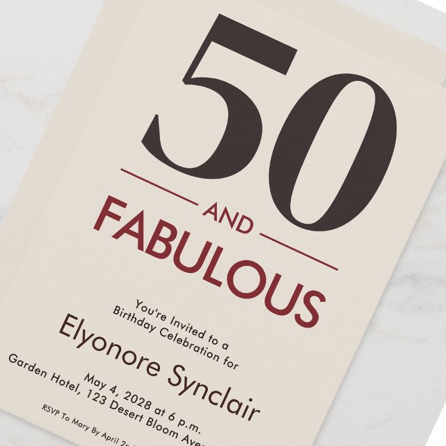 Invitación 50 And Fabulous Modern Cherry Wine 50th Birthday (Subido por el creador)