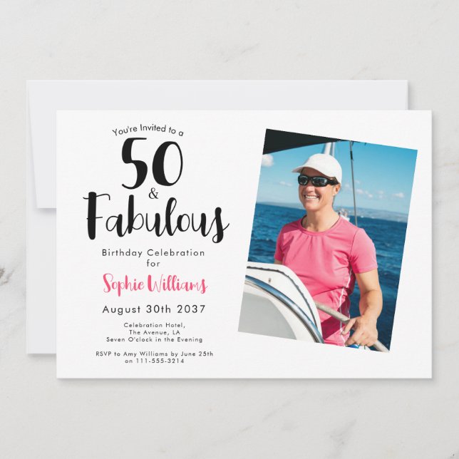 Invitación 50 and Fabulous Photo 50th Birthday Party  (Anverso)