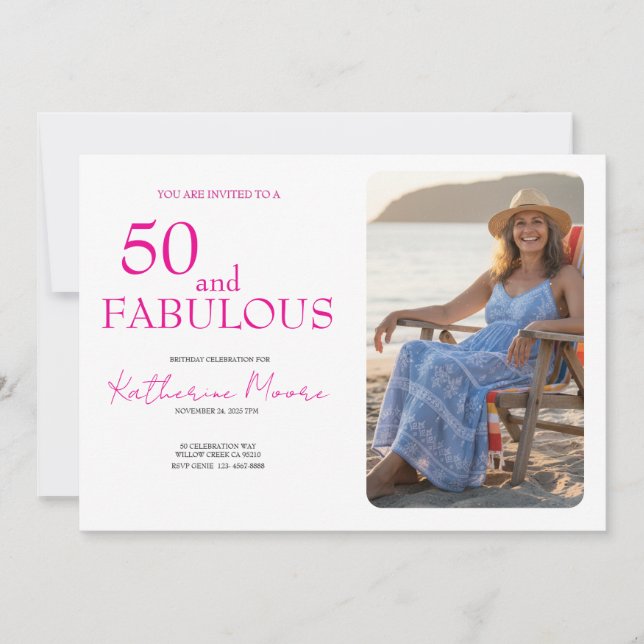 Invitación 50 and Fabulous  Photo Pink 50th Birthday Party (Anverso)