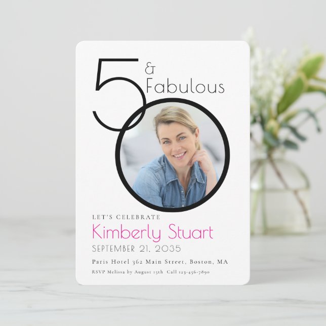 Invitación 50 and Fabulous Photo Pink 50th Birthday Party (Anverso de pie)