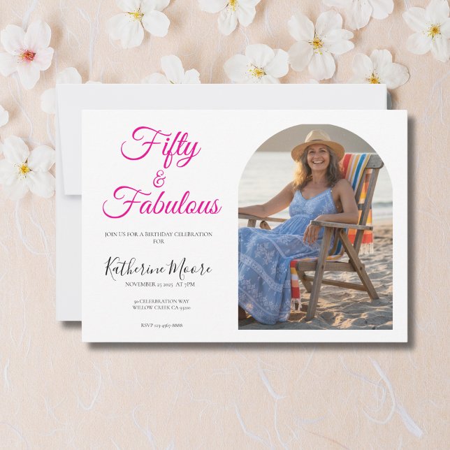 Invitación 50 and Fabulous Photo Pink 50th Birthday Party  (Subido por el creador)
