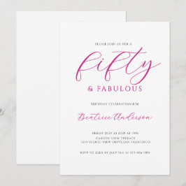 Invitación 50 and Fabulous Pink White Birthday Party
