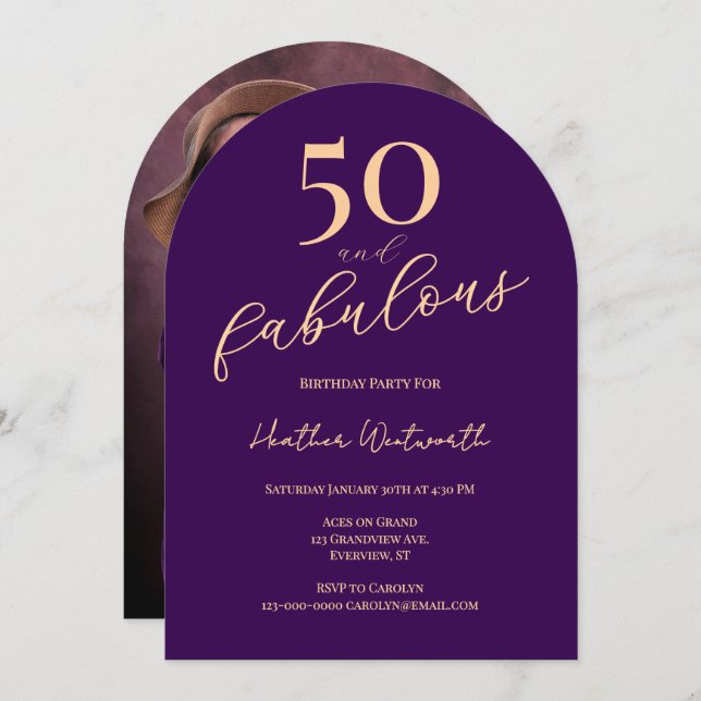 Invitación 50 and Fabulous Purple Fiftieth Birthday Photo (Anverso / Reverso)