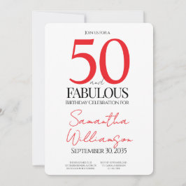 Invitación 50 and Fabulous Red | 50th Birthday Elegant Simple
