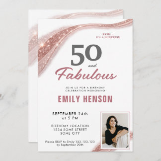 Invitación 50 and Fabulous Rose Gold 50th Birthday
