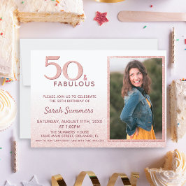 Invitación 50 and Fabulous Rose Gold Glitter Elegant Birthday