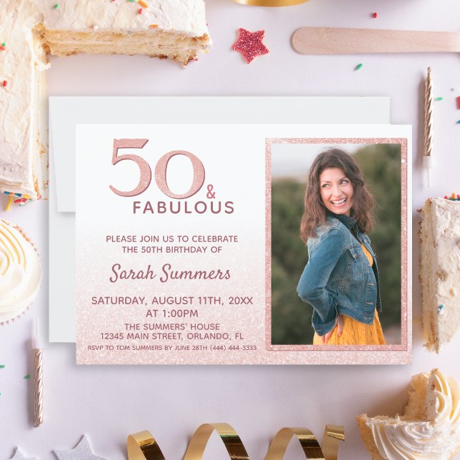 Invitación 50 and Fabulous Rose Gold Glitter Elegant Birthday (Subido por el creador)