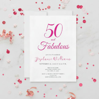Invitación 50 and Fabulous Script Pink 50th Birthday Party
