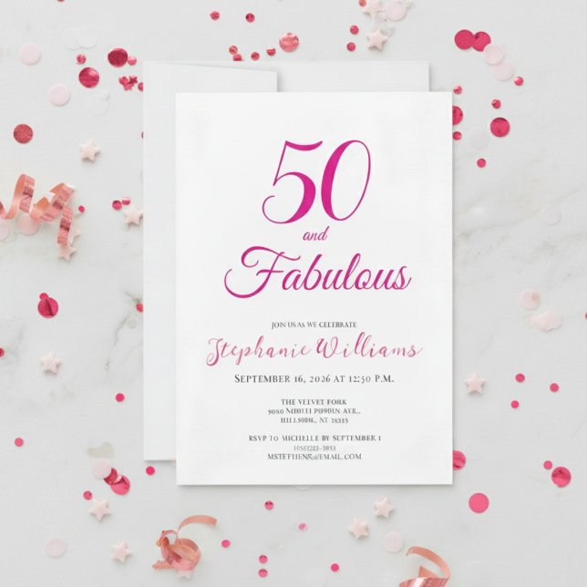 Invitación 50 and Fabulous Script Pink 50th Birthday Party (Subido por el creador)