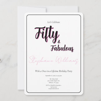 Invitación 50 and Fabulous Script Pink 50th Birthday Party