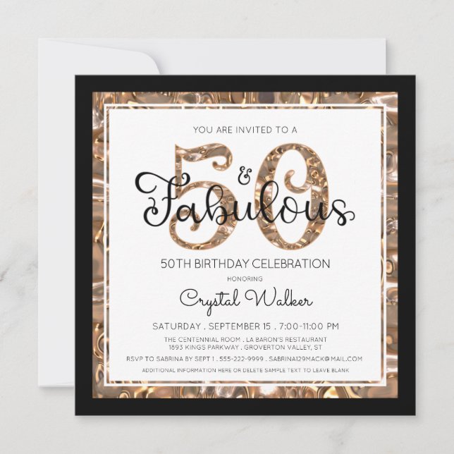 Invitación 50 Aniversario 50 Y FABULOSO guión elegante (Anverso)