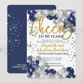 Invitación 50 Aniversario Aplausos a 50 Años Navy Gold