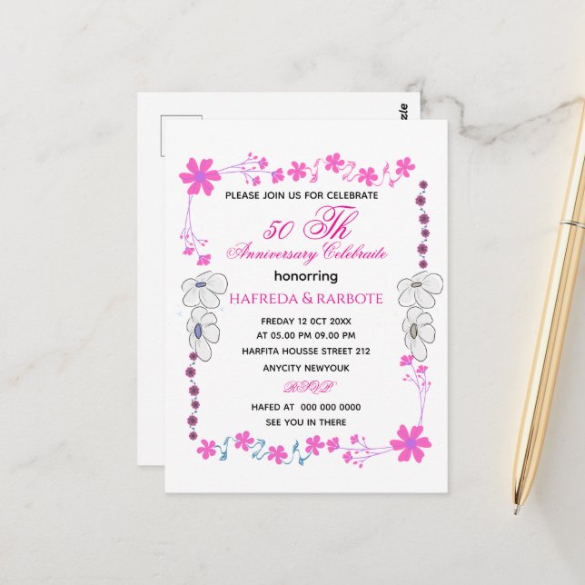 Invitación 50 Aniversario, Boda Aniversario Verde (Anverso/Reverso In Situ)