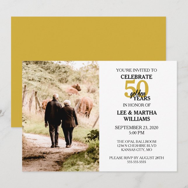 Invitación 50° aniversario Boda celebra 50 años de oro (Anverso / Reverso)