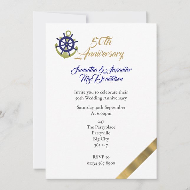 Invitación 50° aniversario boda con temática náutica (Anverso)