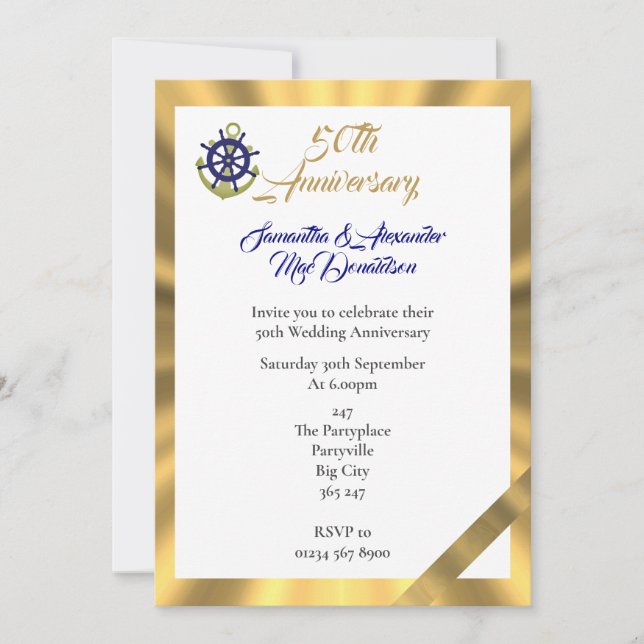 Invitación 50° aniversario boda con temática náutica (Anverso)